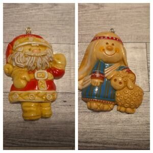 Vintage Hallmark Tree Treats Ornaments Santa Shepard Lot Of 2 1976